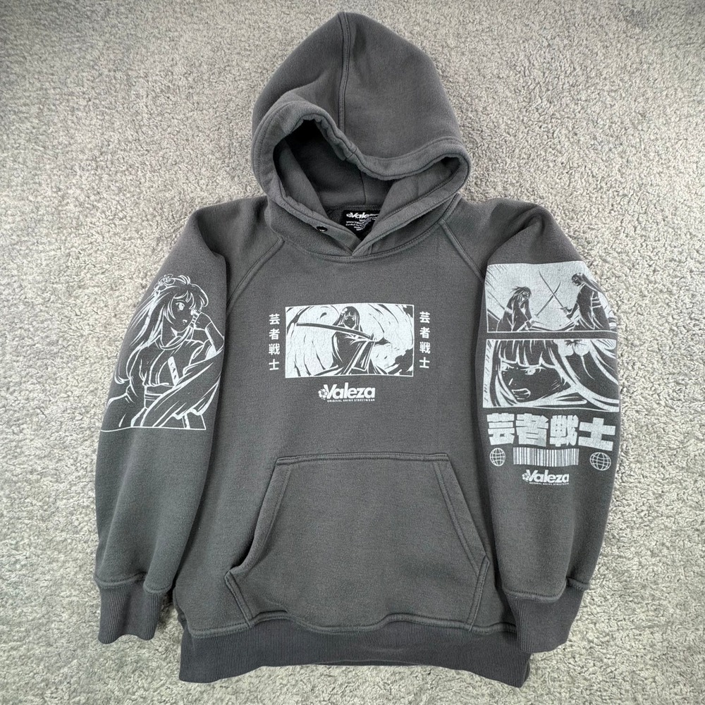 Valeza Original Anime Streetwear‎ Hoodie Small Charcoal Grey Manga Graphic FLAW*
